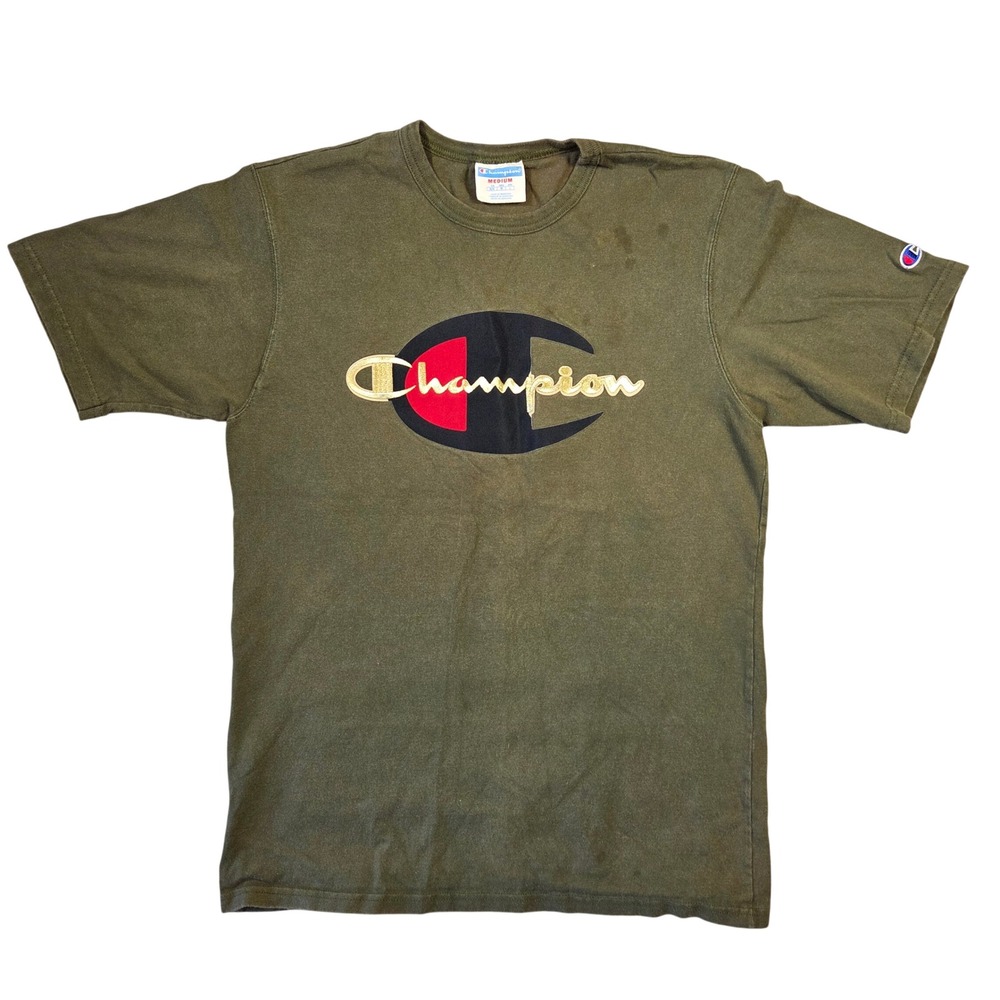 Champion Mens Olive Green Graphic T-Shirt Metallic Gold Logo GT19 UGA Medium